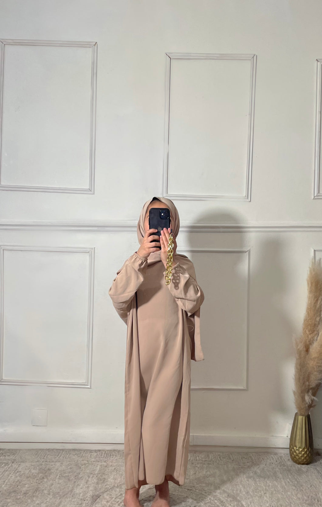 Abaya voile intégré enfant beige